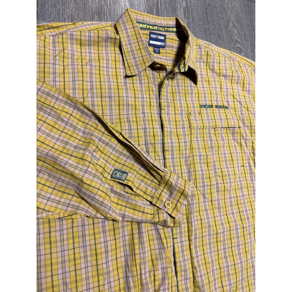 Vintage Phat Farm Plaid Button Down Shirt Mens XXXL Yellow Long Sleeve 90s Y2K